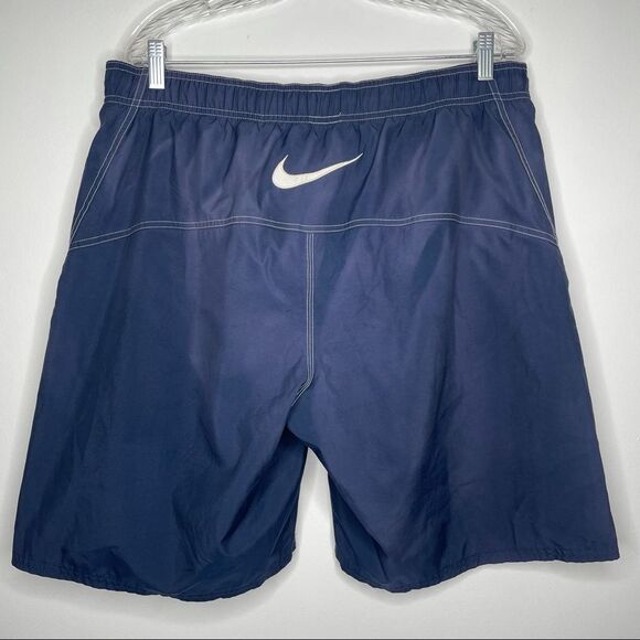 Nike Vintage 90s Navy Swoosh Men's Swim Trunks VTG Retro - Picture 2 of 8
